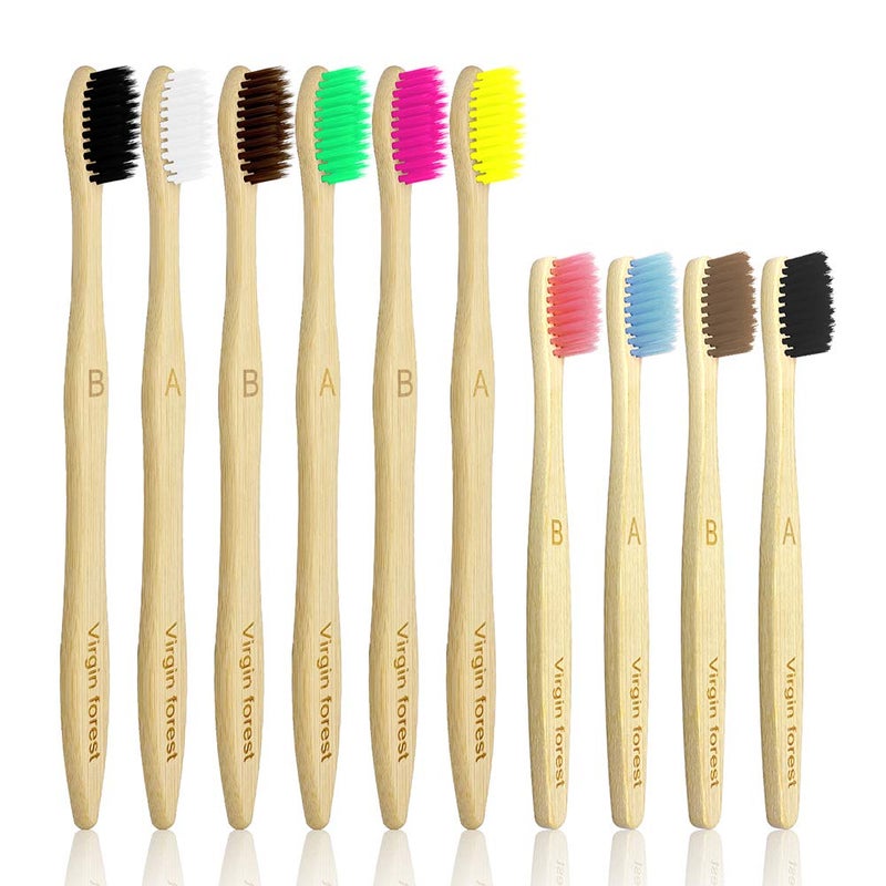 Bamboo Toothbrushes, ECO Friendly Biodegradable Natural Toothbrush with Soft Bristles, Family Pcs of 6 Adult and 4 Kids Toothbrushes